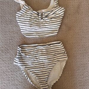 CALIA by Carrie Underwood White and Black Striped High-Waist Bikini